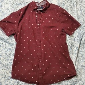 Skull Maroon Short Sleeve Button Down